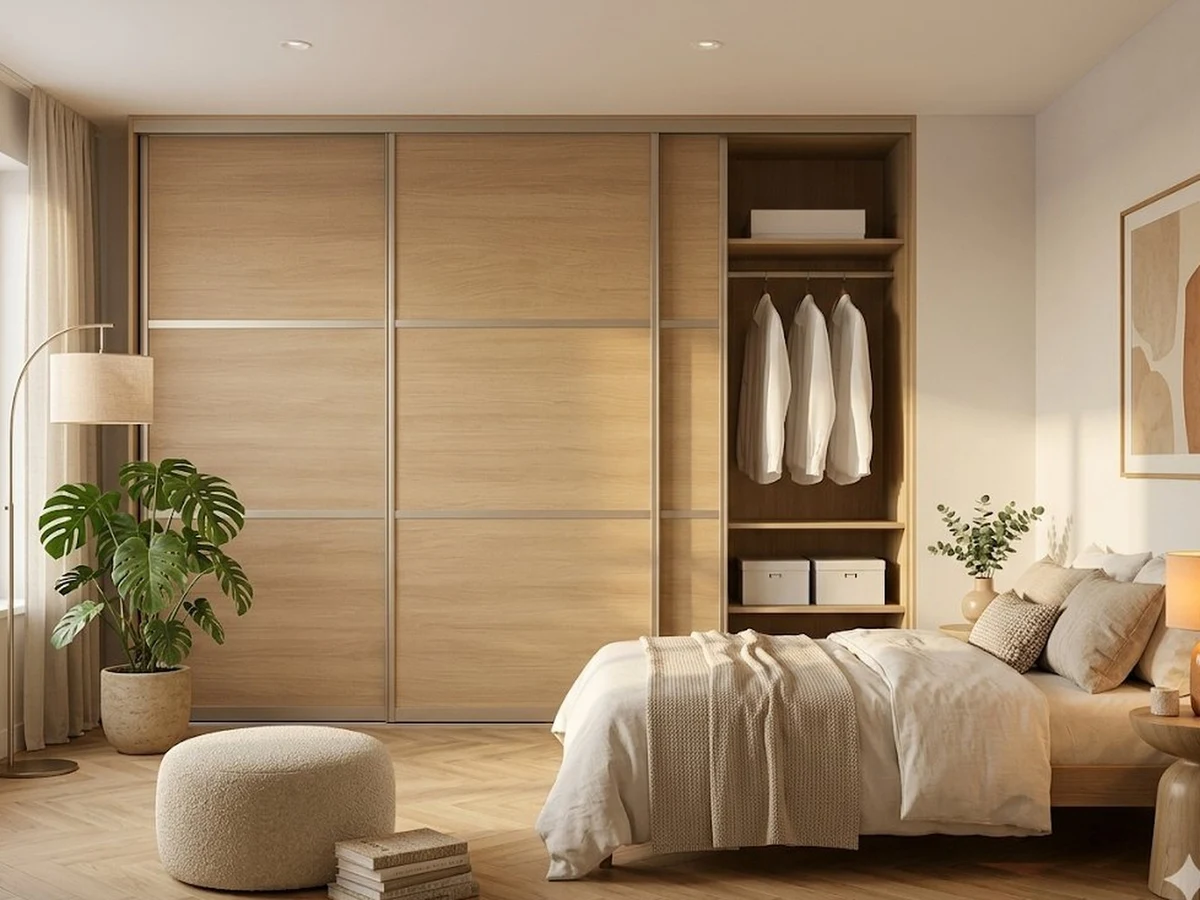 Elegantná vstavaná skriňa v dube Casella v modernom interiéri